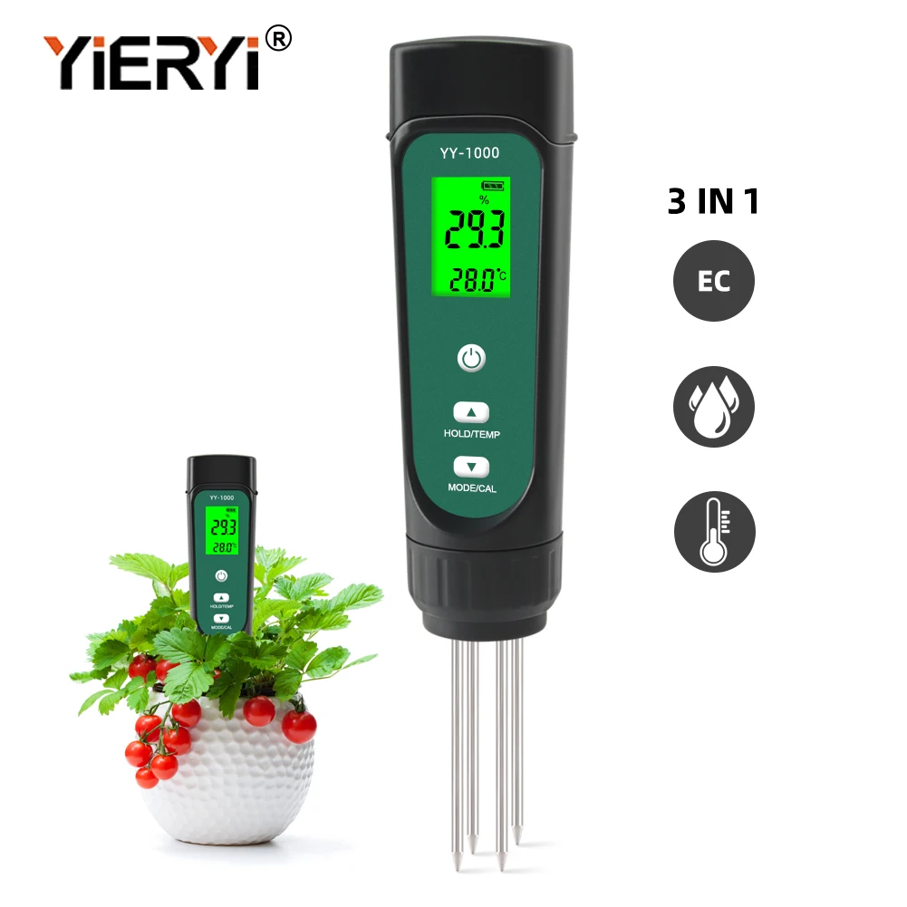 Yieryi YY-1000 Soil EC Temperature Meter Digital Plant Moisture Conductivity Tester Garden Laboratory Household Measuring Tool