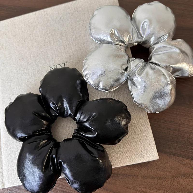 2024 New Silver Color Flower Large Scrunchy Hair Accessories