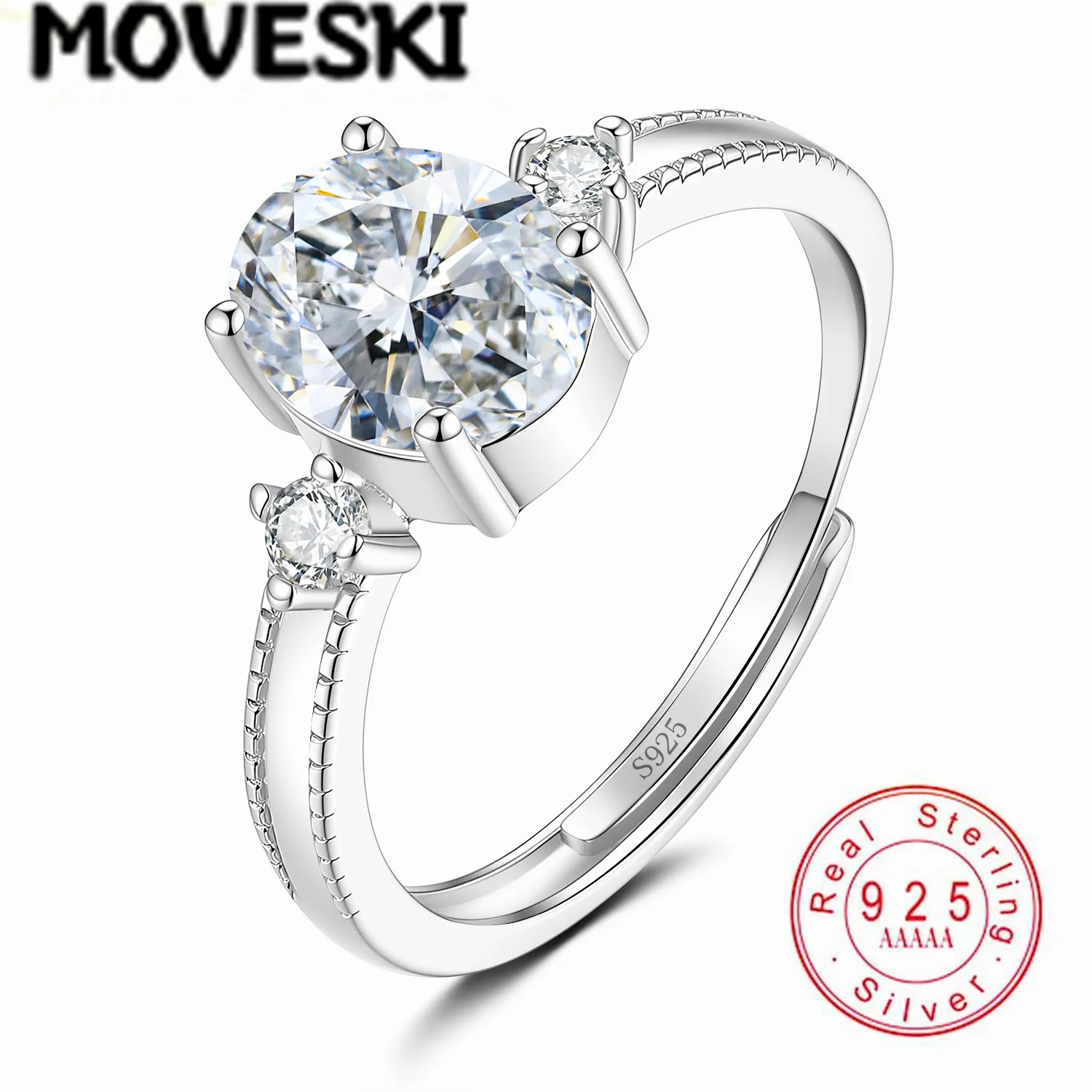 0.5/1/2CT Oval Moissanite Engagement Ring S925 Sterling Silver  Adjustable Wedding Promise Ring For Women