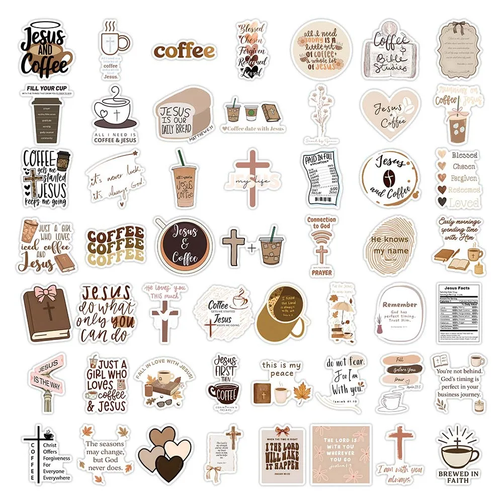 52PCS Cartoon Coffee Graffiti Stickers Decorative Guitar Notebook Luggage DIY Waterproof Notebook Stationery Gifts Stickers
