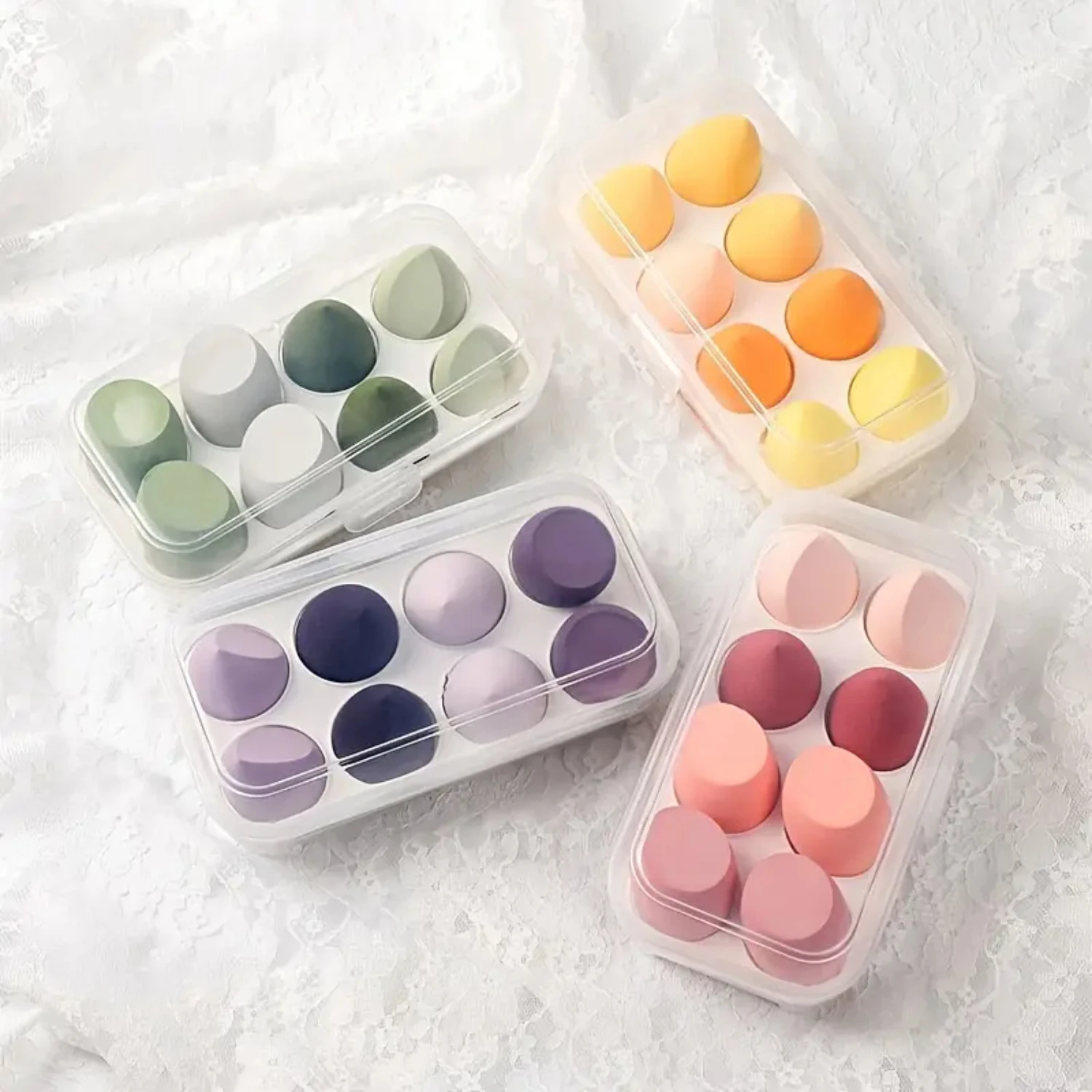 

16pcs Beautiful Beauty Egg Set with Air Cushion Sponge for Wet and Dry Makeup Application - Egg-shaped Container in Storage Box