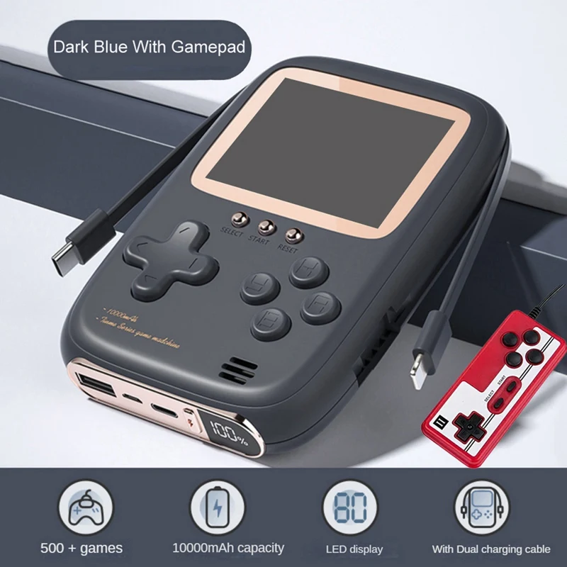 มือถือคอนโซลเกม Retro + คอนโทรลเลอร์ 2-In-1 10000 Mah 2 สายชาร์จ Nostalgic Retro ในวัยเด็กเกม