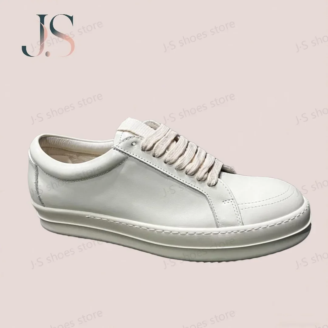 

Ro Fashion Versatile White Leather Low Top Shoe Men Sneaker White Cowhide Women Casual Shoes Lace Up Luxury Flat Sneakers