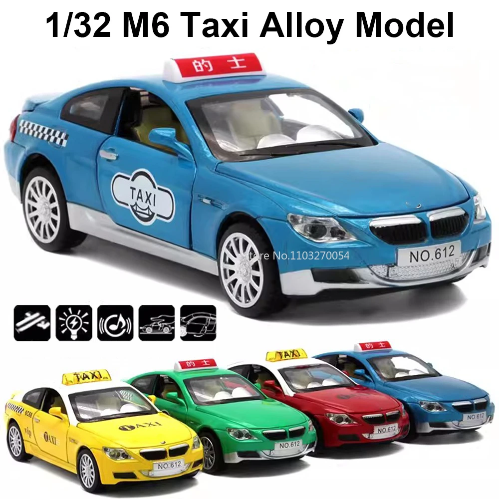 

1/32 M6 Taxi Alloy Car Model Toy High Simulation Diecasts Metal Sound Light Pull Back Vehicles Child Toys Boys Gifts Collection