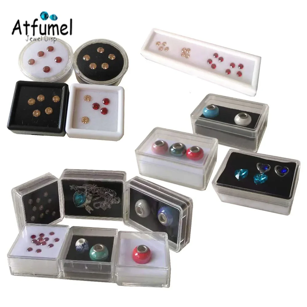 Transperant Square Diamond Jewelry Storage Box Stone Display Case Round Gemstone Organizer Small Coin Ring Travel Gift Box 1Pc