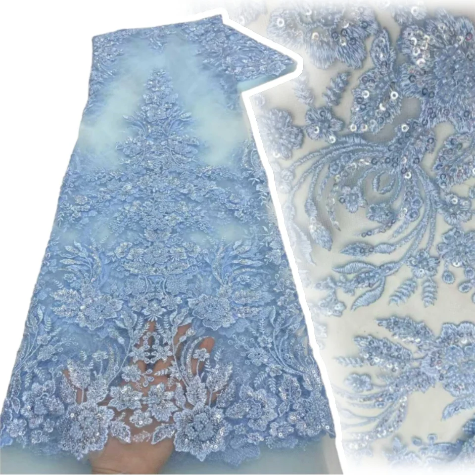 

2025 High Quality French Tulle Sequins Net Lace Fabric African Sequins Lace Fabric Nigeria for Wedding Dress Party Sew AH1301