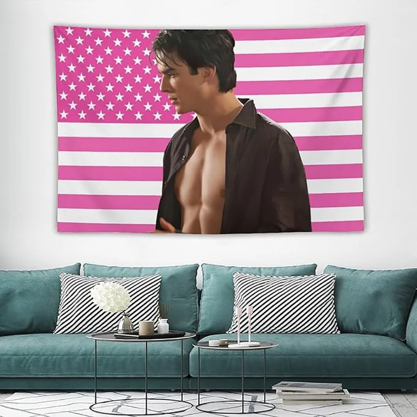 Ian Joseph Somerhalder Pink American 5x3 Ft Art Flag Resistant Anti Fade Banner To Decorate On The Wall Of The Living Room