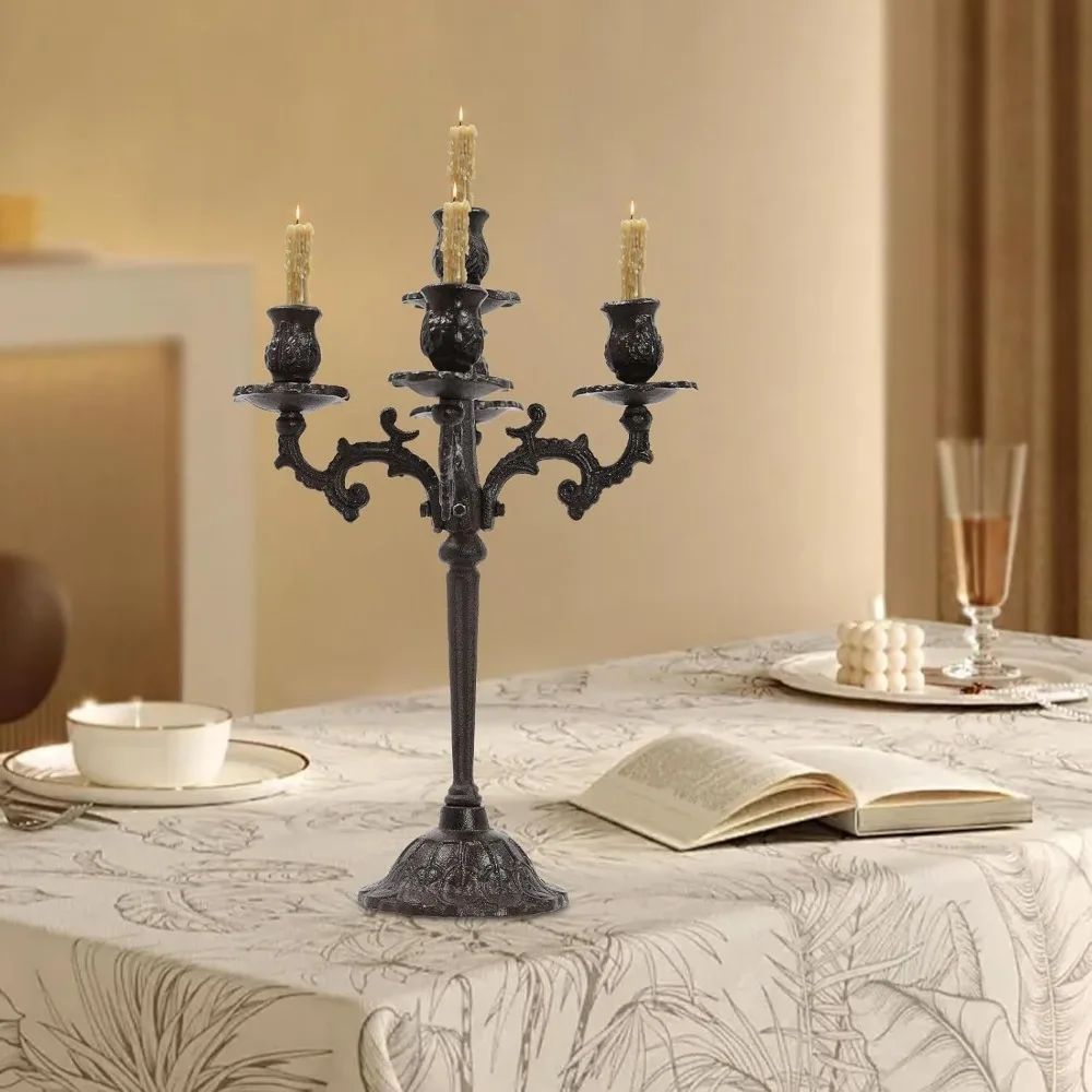 

5 Arm Candle Holder Vintage Table Candelabra Cast Iron Candlestick Holder Decorative Candle Stand for Home Wedding Party
