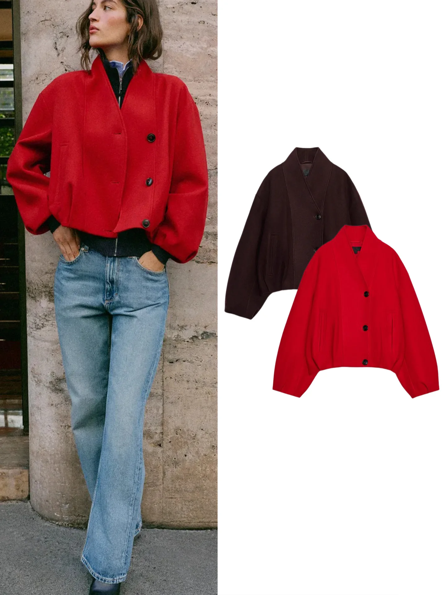 Fall New Arrival Women's Simple Long Sleeve Stand Collar Double Lapel Button Embellished Layered Jacket Coat 3046391