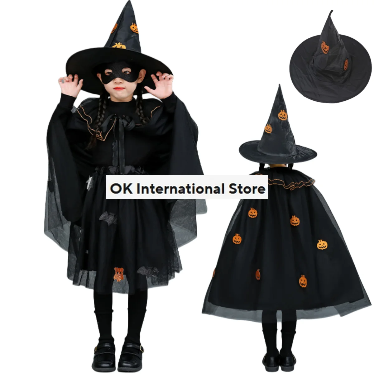 

Halloween Cosplay Costume Kids Witch Mesh Yarn Cloak Lolita Princess Skirt Children Girl Kawaii Christmas Birthday Party Suit