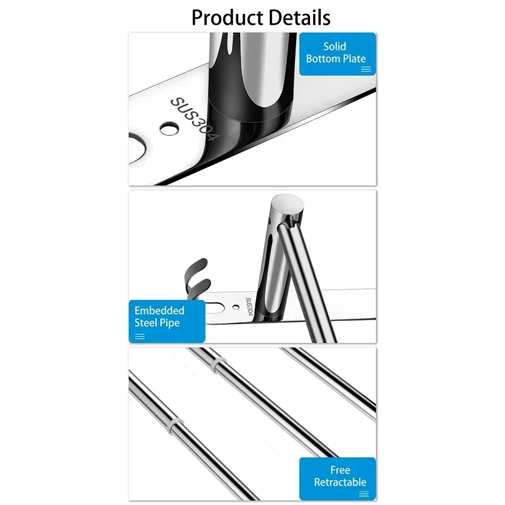 Bathroom Extendable Towel Rail Bright Silver Clothes Rail 304 Stainless Steel Bath Rack 50-90cm Extendable Rod with Hook