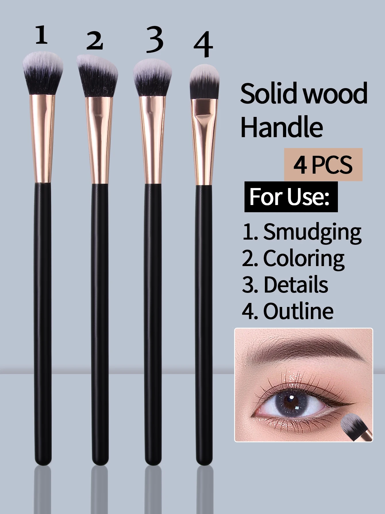 Ensemble de pinceaux pour fard à paupières, 4 pièces, manche en bois noir et or, poils doux sans hangar pour mélanger l'ombrage, mettre en évidence le maquillage quotidien, nouveauté 2025