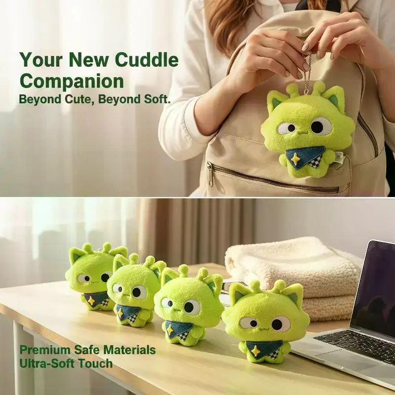 1Pcs Cartoon Alien Cat Plush Keychain Versatile Kawaii Room Decoration Accessories Surprise Gifts Plush Alien Cat Keyring