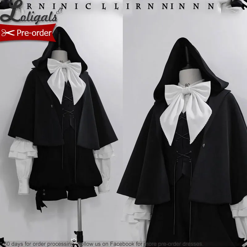 2026-new-retro-lolita-prince-bunny-ear-hooded-vest-shorts-cape-cool-black-ouji-outfit-performance-costume