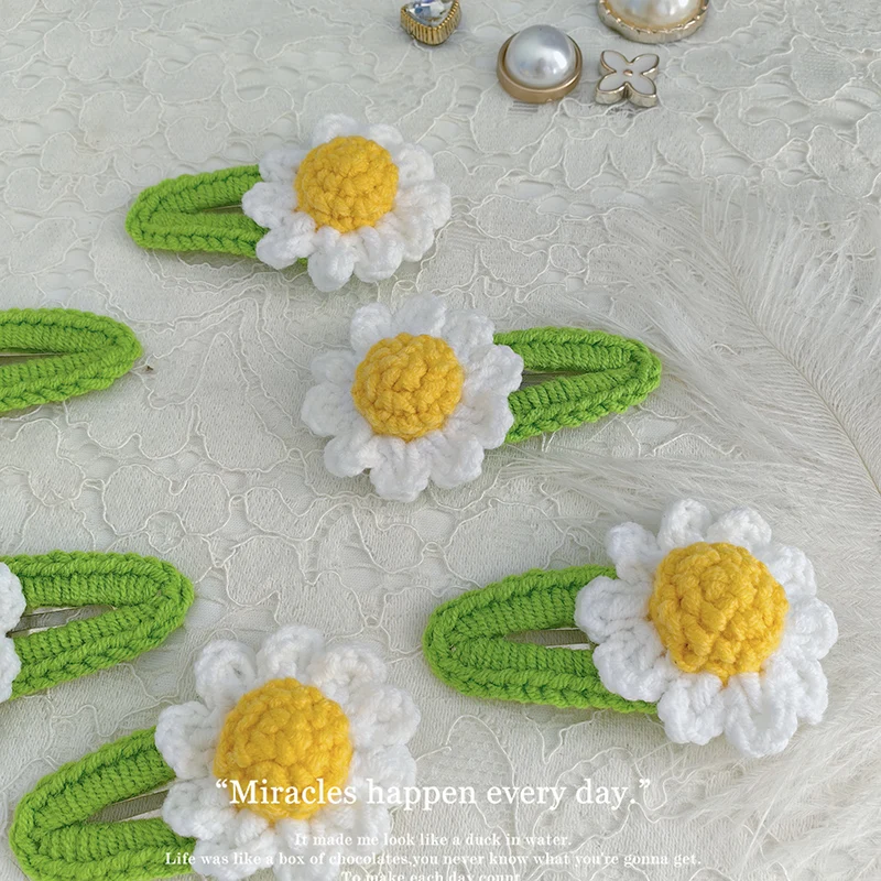 Handmade Crochet Daisy Hair Clips Girls Barrettes Flower Hairpin Children Cute Clip Knitting Hair Accessories