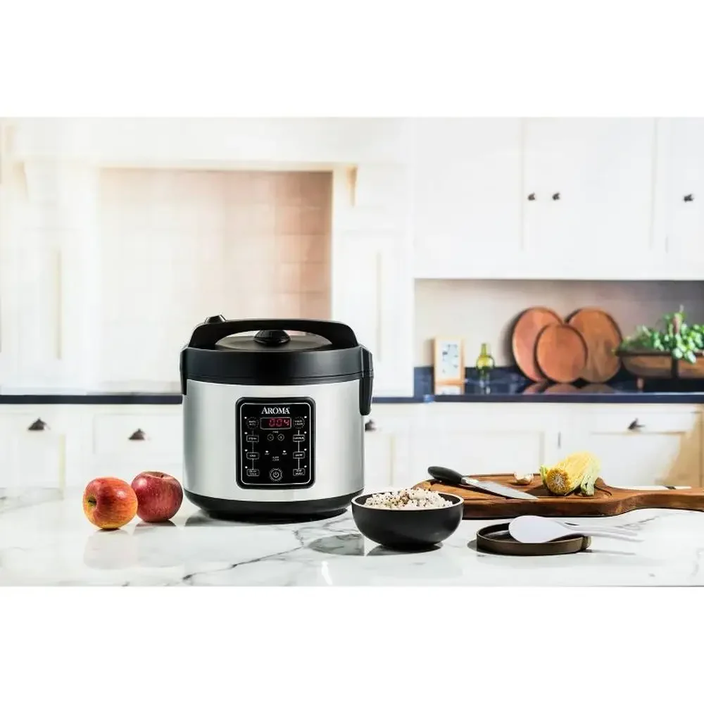 Digital 20 Cup Multicooker & Rice Cooker Stainless Steel Nonstick Inner Pot Programmable Delay Timer Steam Tray 5-Quart Slow