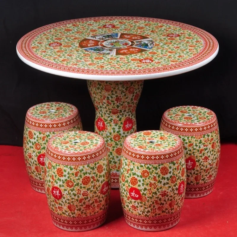 Ceramic pastel table and stool set, balcony coffee table, outdoor courtyard, garden leisure table and stool decorations