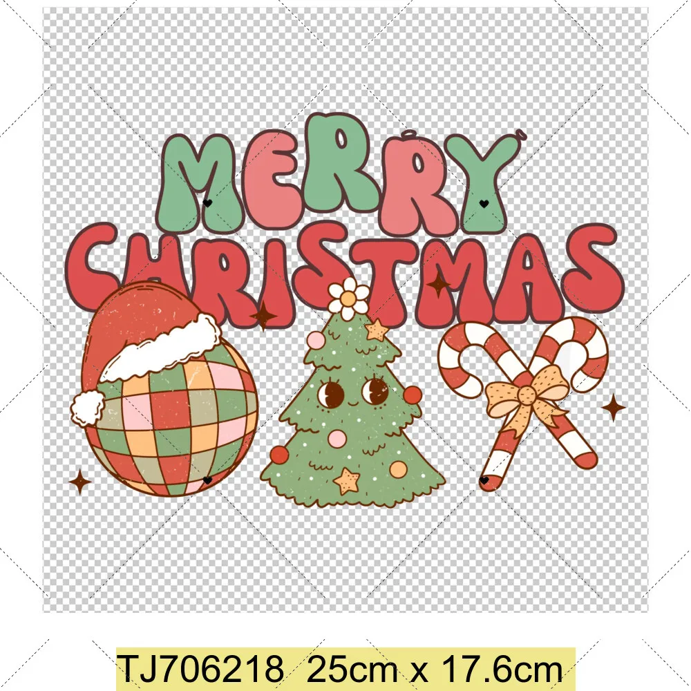 Merry Christmas Iron Patches for Clothes DIY T-shirt Dress Bag Applique Heat Transfer Vinyl Stickers Thermal Press Personalize