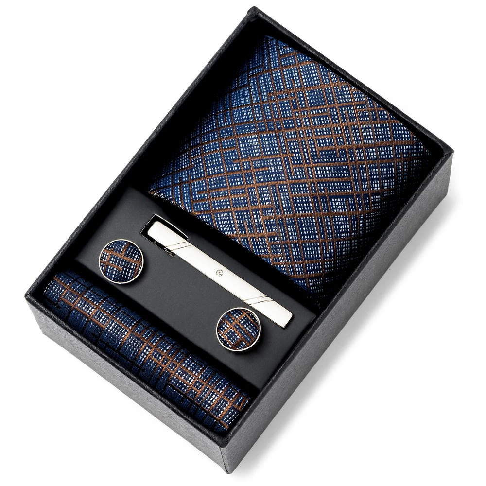 الجملة تصميم جديد عطلة هدية مربع 8 سنتيمتر التعادل منديل أزرار أكمام مجموعة للرجال الأزرق مخطط دعوى اكسسوارات الزفاف ربطة العنق