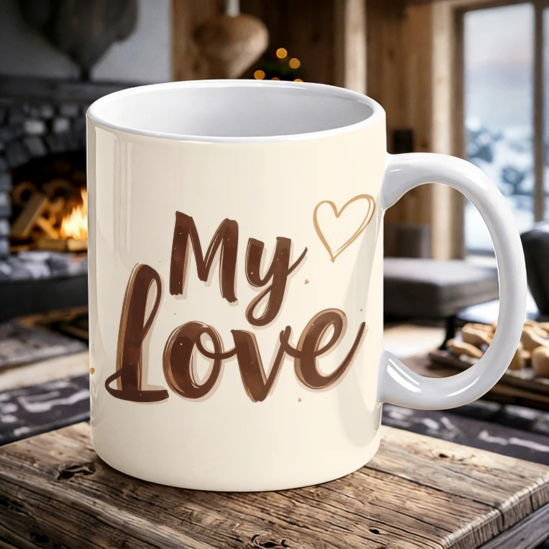

1pcs Minimalist 'My Love' Heart Handle Ceramic Cup, Creative Coffee Cup, Milk Cup, Office Tea Cup, Drinking Cup, Fade-Resistant