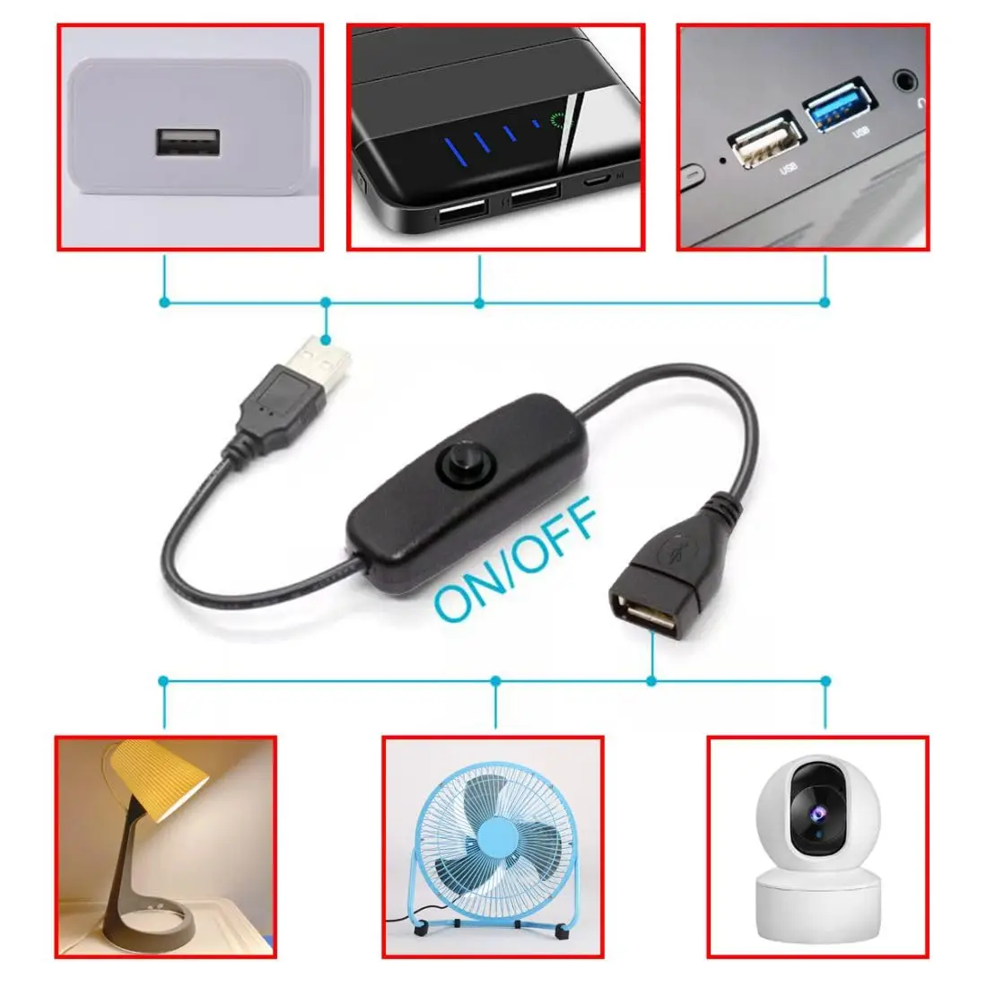 USB Cable With Switch ON/OFF Cable Extension Toggle for USB Lamp USB Fan Power Supply Line Durable Adapter USB Headset LED