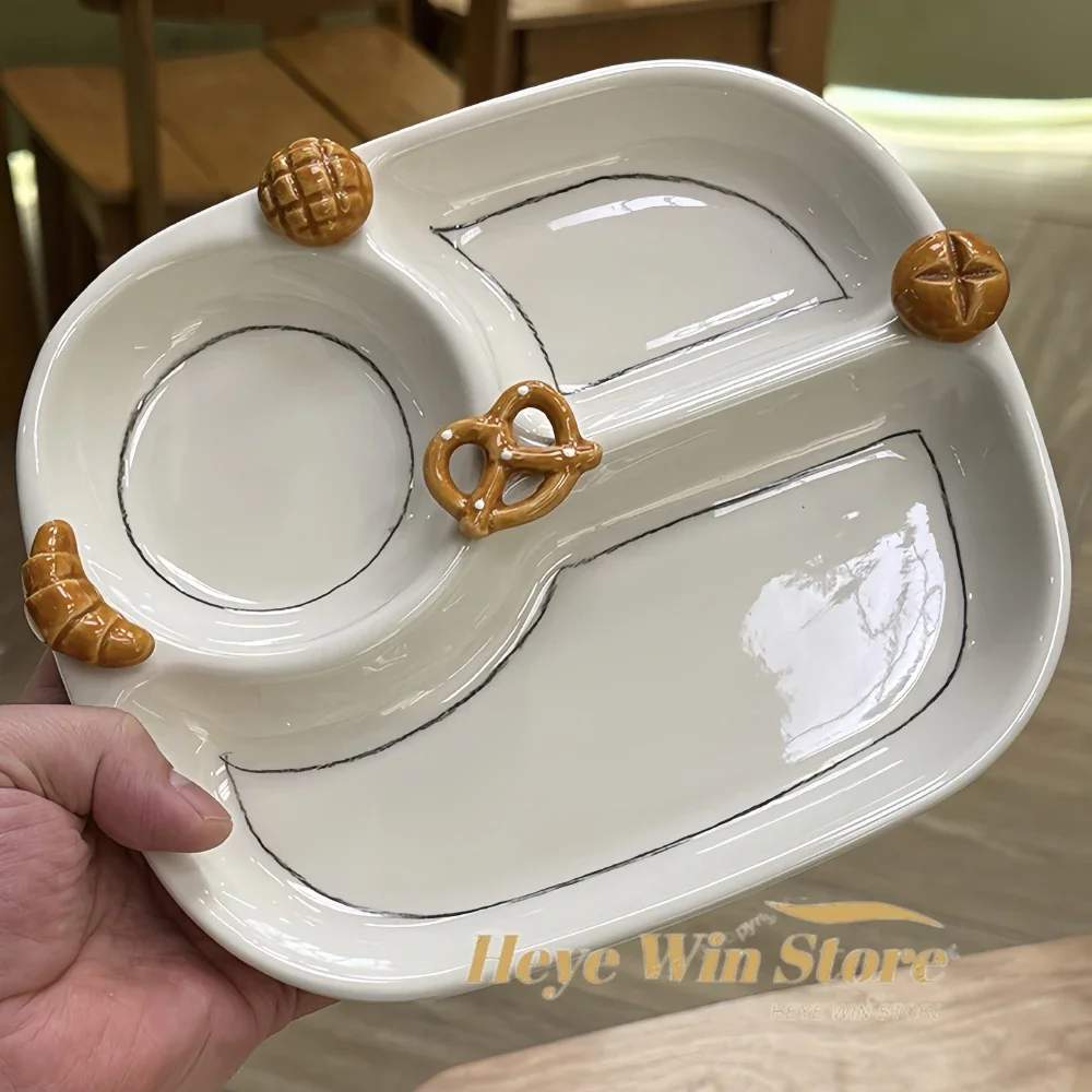 New Bread Decorative Rice Bowl, Plate Korean Style Cute Porcelain Homehold Dessert Cake Snacks Afternoon Tea Fruit Salad Plates