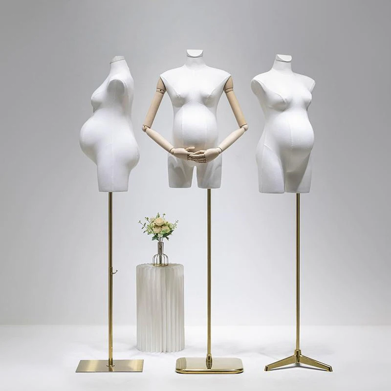 Pregnant woman's mannequin Big belly half body model props with wood arms for mother and baby store clothes display