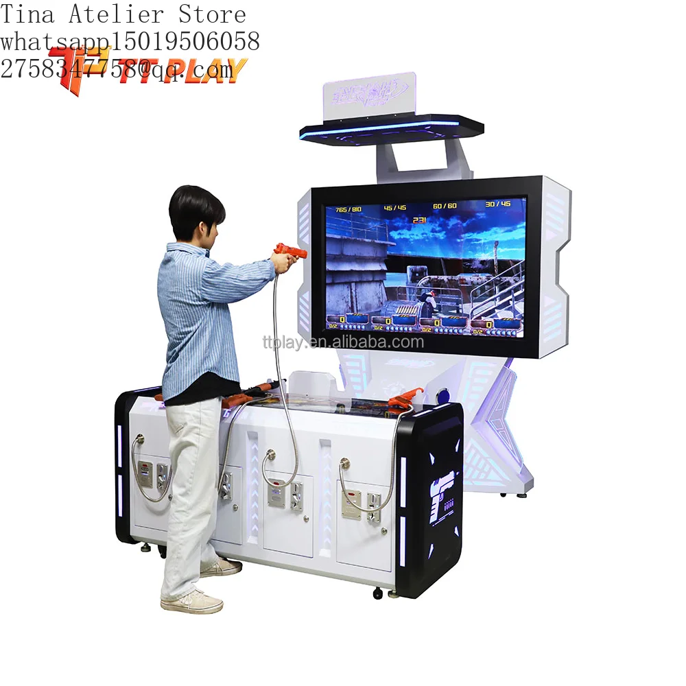 Commercial Metal & Plastic Arcade Gu=n Shooting Simulator Coin Operated Games Machine WiFi/ 65 Inch Screen 4 Player Game