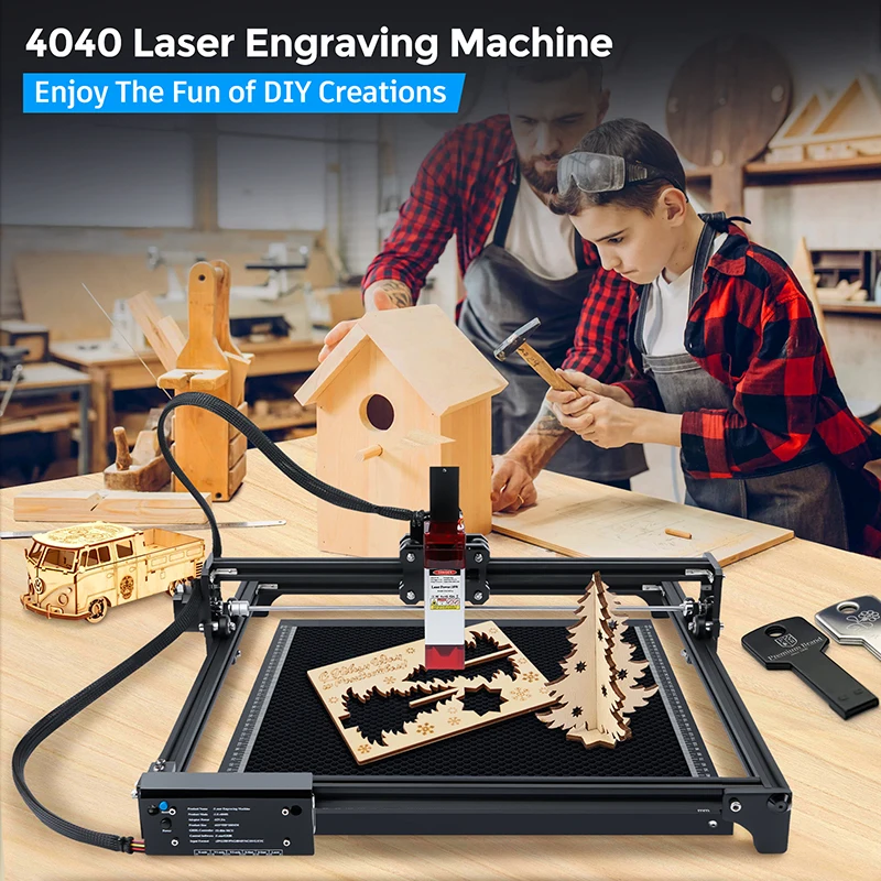 Macchina per incisore laser professionale DZ 5W/10W, grande area di incisione 400x400mm, alta precisione per legno, metallo, pelle dettagliata