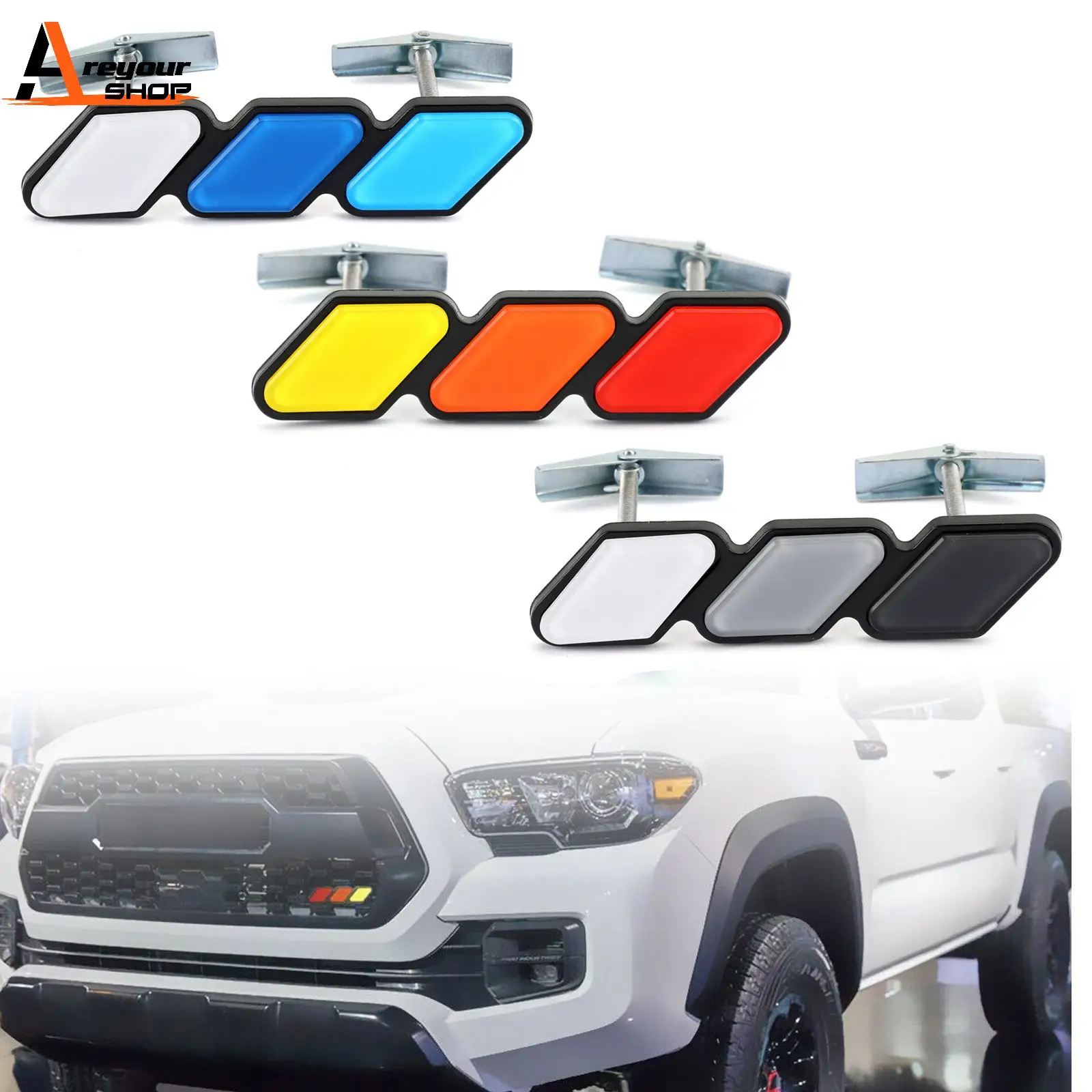 Areyourshop Tri-color 3 Grille Badge emblem For Tacoma 4Runner Tundra Rav4 Highlander TRD Pro Front Grille Car Accessories Parts