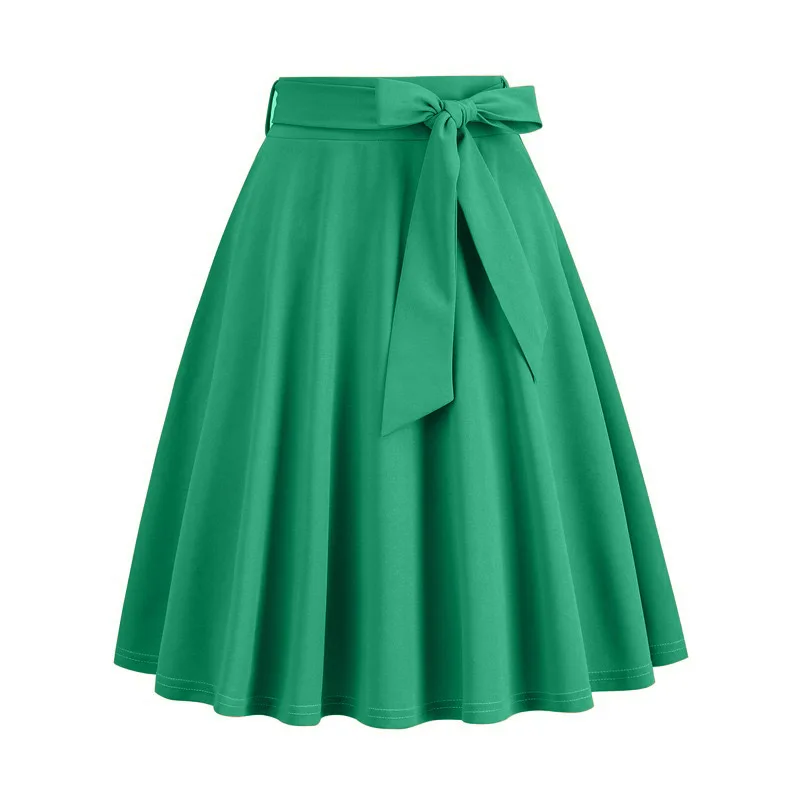 

2025 Women Retro Vintage Mini Long Skirt Solid Elegant High Waist A Line Skater 50s Swing Skirts Ladies Workwear