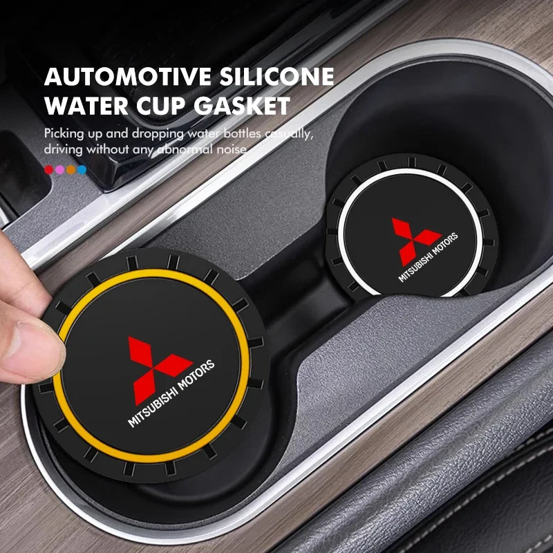 

2pcs Car Water Cup Coaster Non-Slip Mat Waterproof Drink Pad for Mitsubishi Outlander Lancer Pajero Interior Decoration