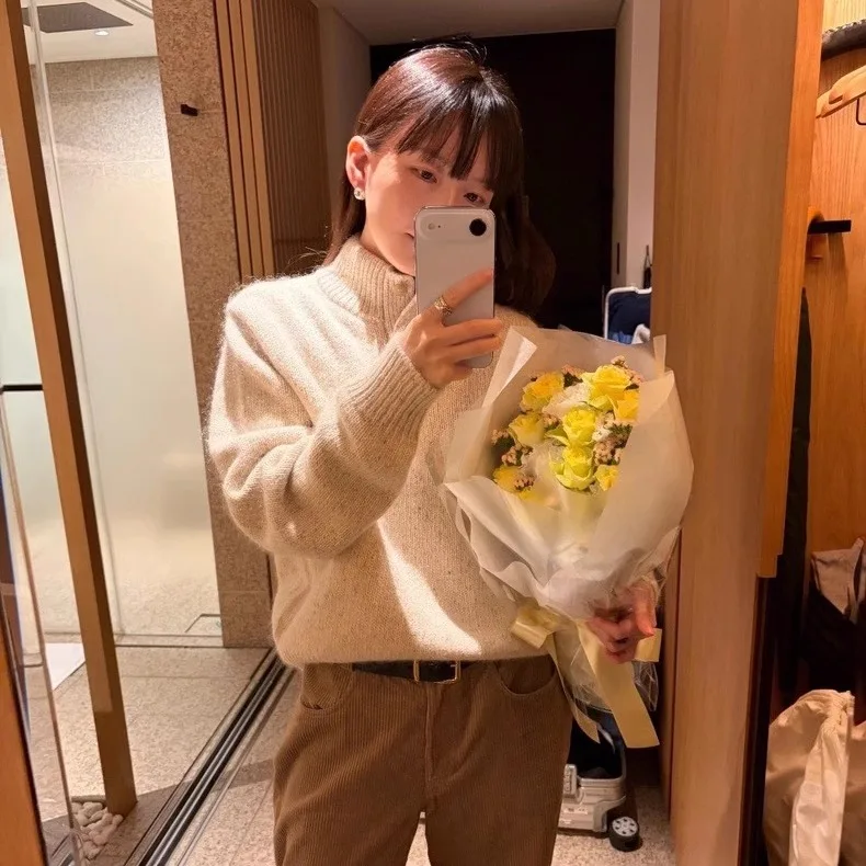 Loose Casual High Collar Long Sve Knitted Sweater Korean Sle Winter Faion Women's Premium Quali Yarns Girls' Wear