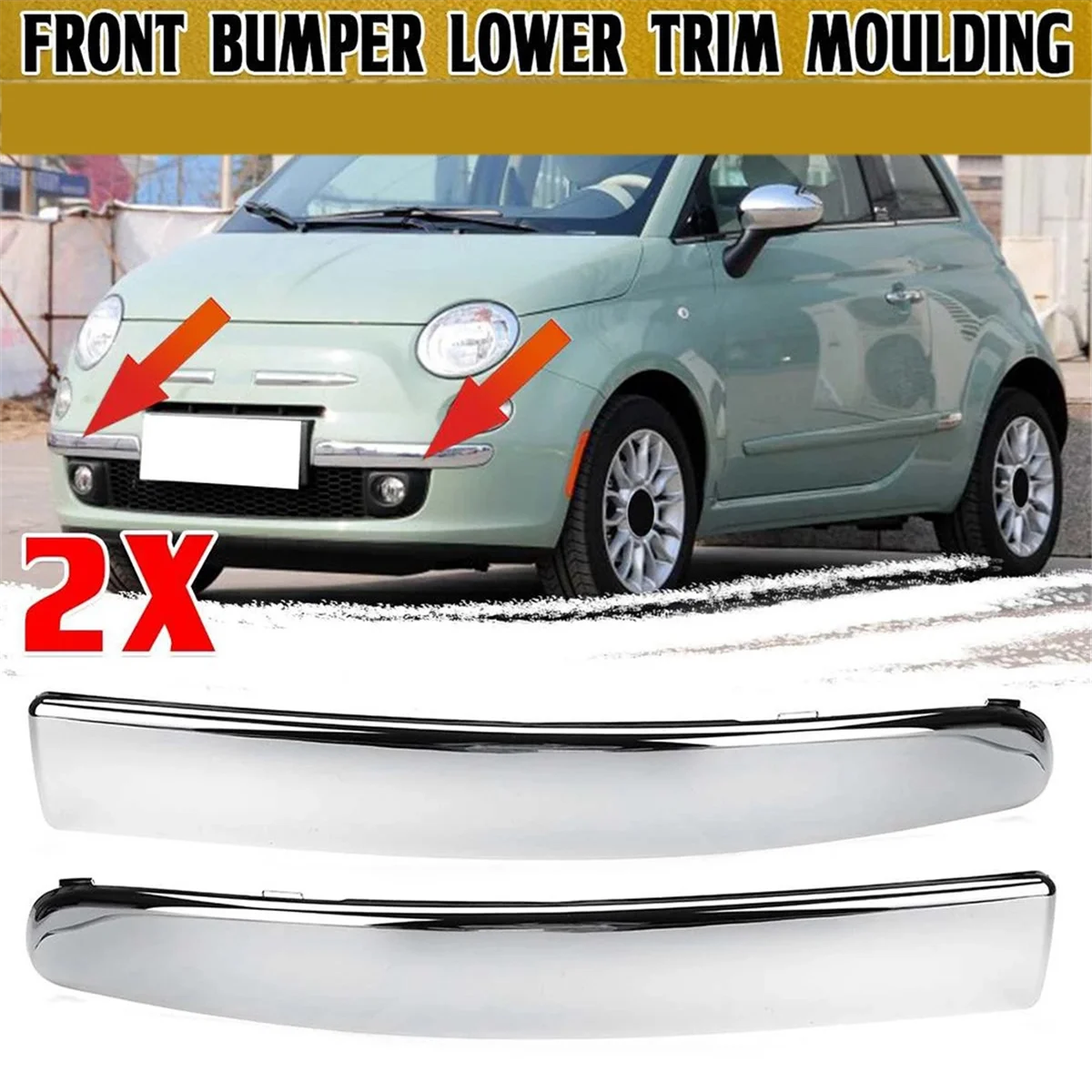 For FIAT 500 2007-2015 Left Side Front Lower Bumper Chrome Molding Trim 735455057