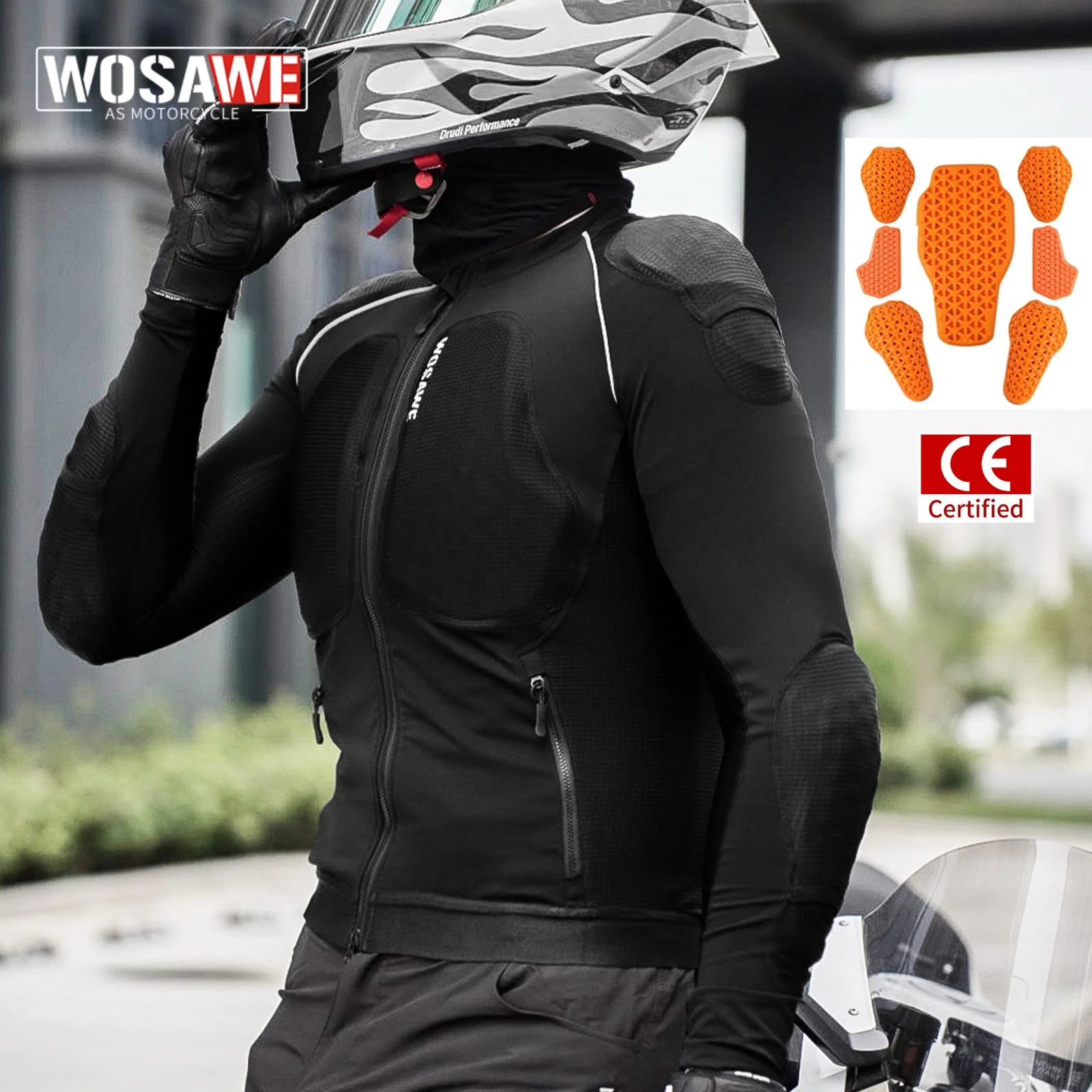 

WOSAWE Men Motorcycle Jacket Breathable Motocross Body Armor Elastic Rider Racing Jacket Clothing CE Certified Protector Gear