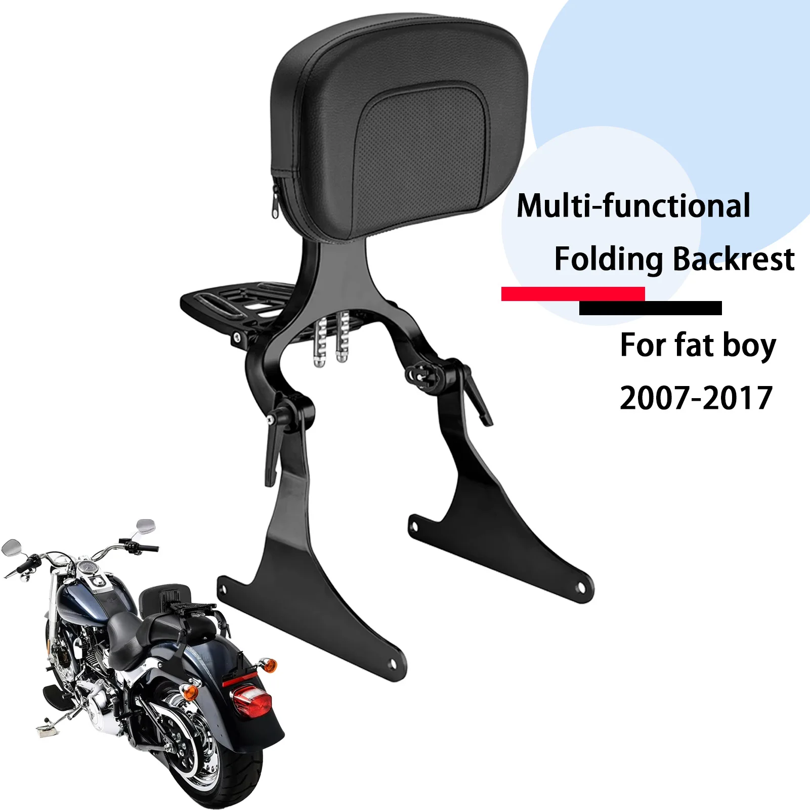 

Motorcycles Accessories Adjustable Backrest for 07-17 Harley Softail Fat Boy Night Train Cross Bones Custom Standard Sissy Bar