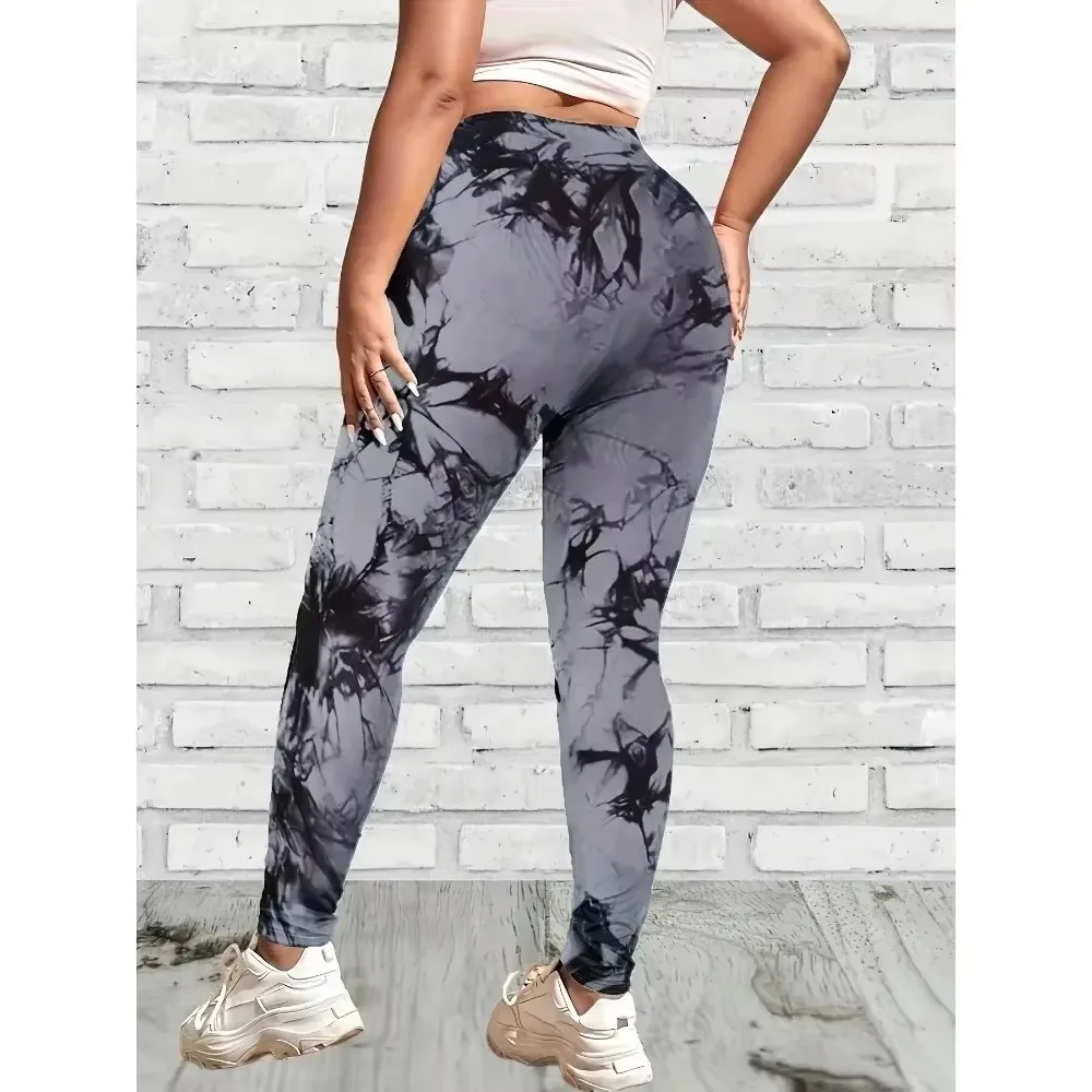 Leggings attillati stampati tie-dye moda taglie forti XL-5XL da donna Pantaloni attillati elasticizzati casual Pantaloni da yoga slim fit quotidiani