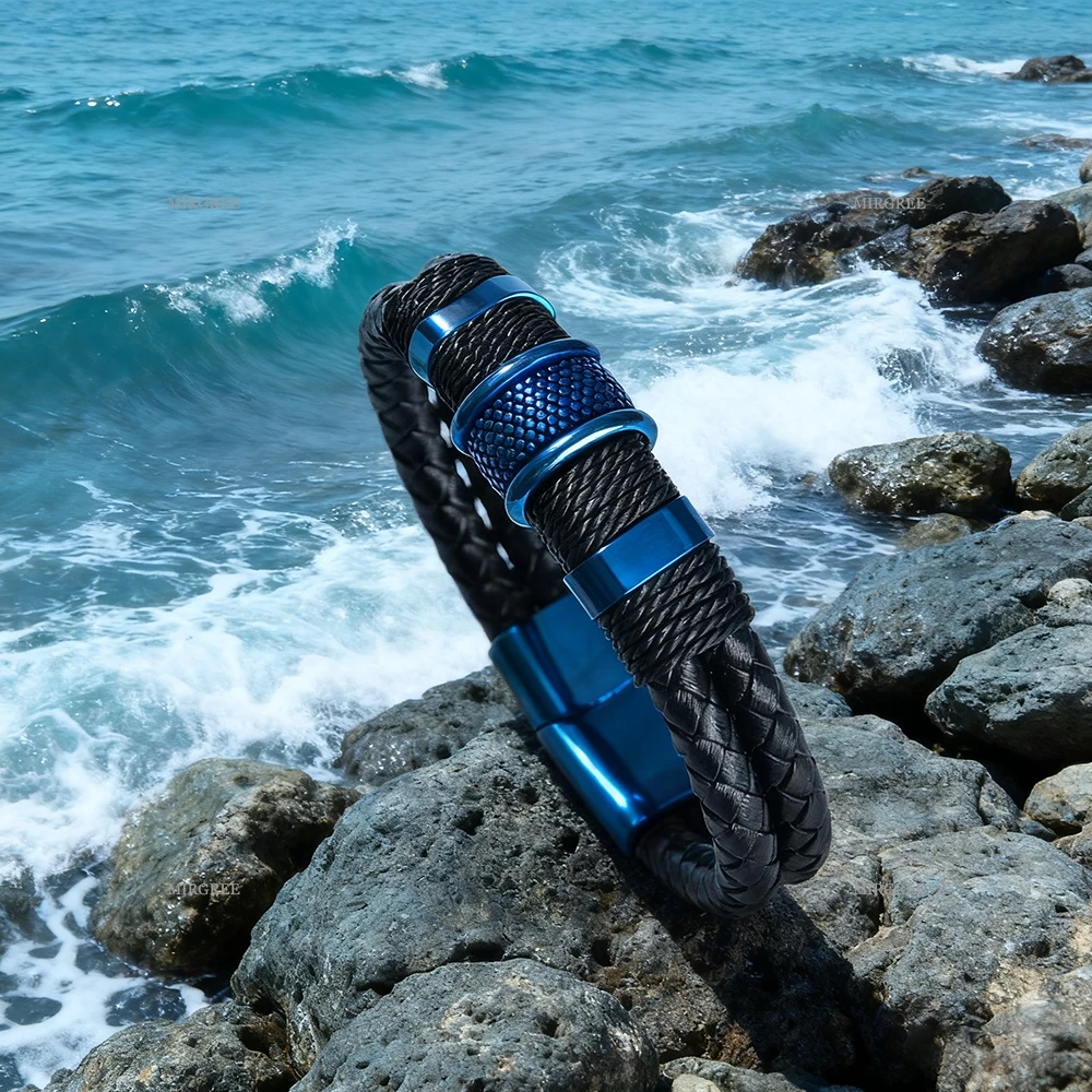 قطعة واحدة من سوار جلد البولي يوريثان المنسوج العصري للرجال، إكسسوارات شخصية مصنوعة يدويًا، هدية مثالية لصديقها/الزوج #3