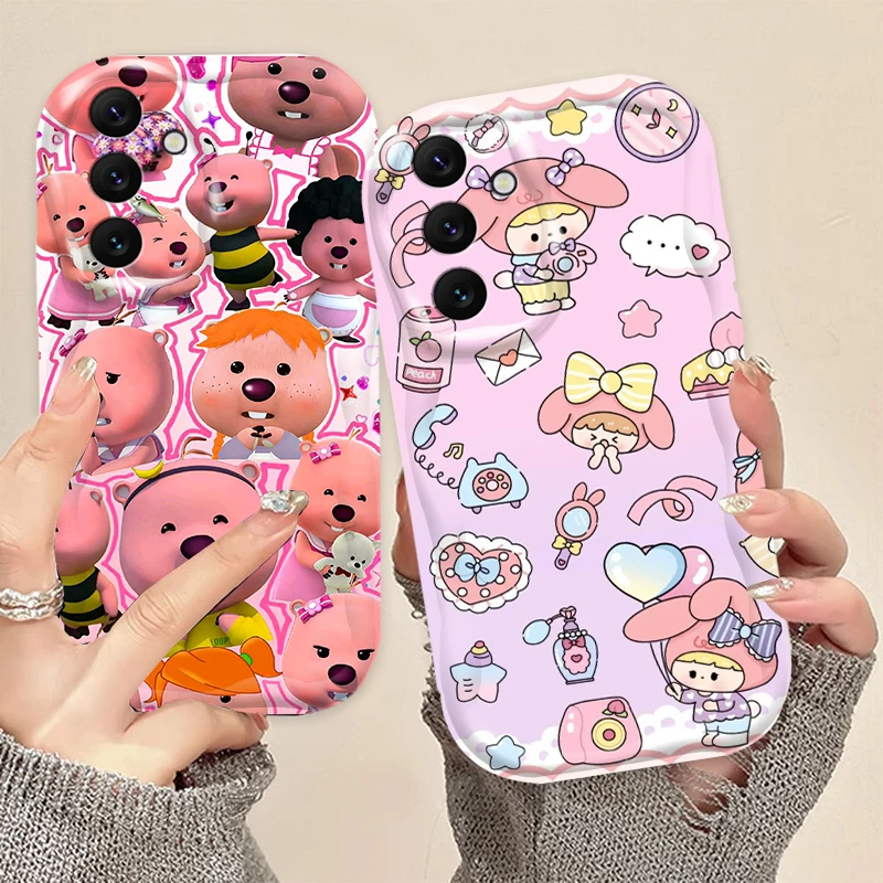 Cute Pink Cartoon L-Loopy Cat For Samsung A55 A54 A53 A52 A35 A34 A33 A32 A25 A24 A23 A22 A21S A15 A13 A14 5G Wave Oil Funda