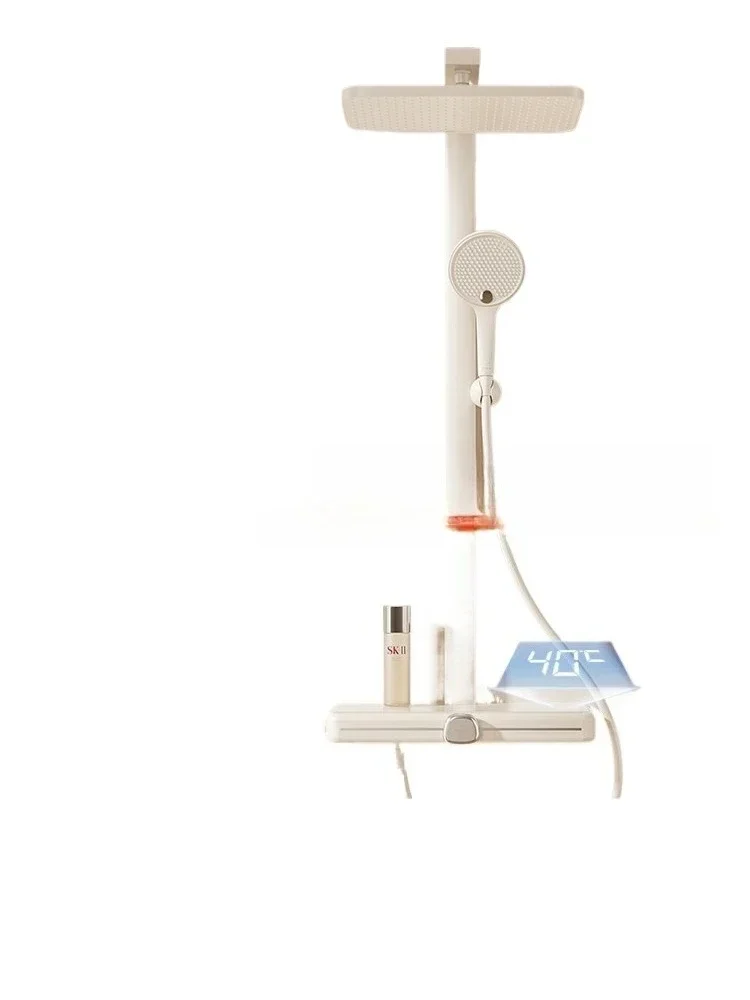 

Cream Wind Shower Household Shower Set Thermostatic White Bathroom Minimalist Rain Bath One Copper