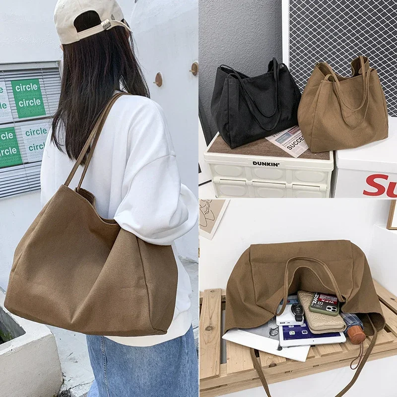 Casual Large Capacity Canvas Shopper Totes High Quality Eco Reusable Grocery Handbag for Women Travel Shoulder Bags Daily Pouch