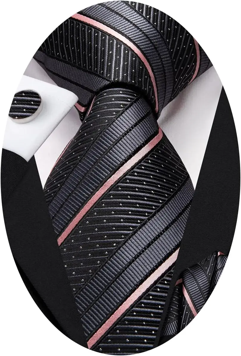 

Men's Silk Tie Set Plaid Paisley Striped Necktie with Pocket Square Cufflinks Formal Business