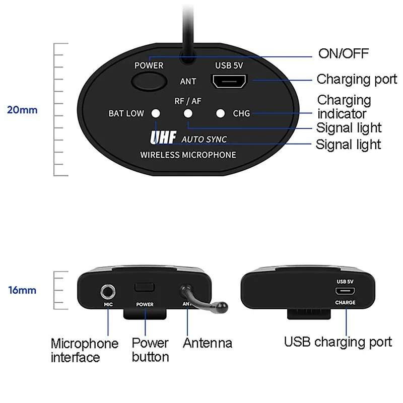 Portable Wireless Headset Microphone+Lavalier Mic System Teaching Speech Interview Vlog Live Recording