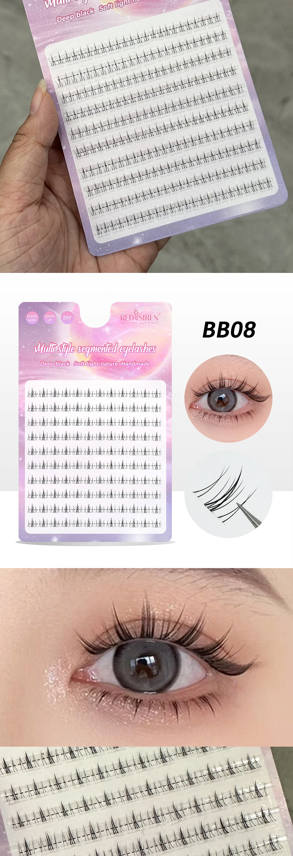 REDSIREN 10 Reihen unter der Wimpern, große Kapazität, Cluster-Wimpern, koreanisches Make-up, natürlicher Look, untere Wimpern – Detail 7