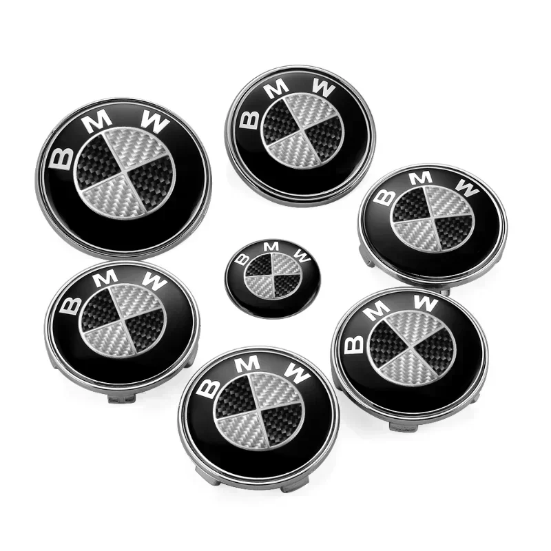 7pcs/set Car Front Emblem Rear Badge Wheel Hub Cap Sticker for E90 E60 E61 E93 E87 E36 E46 E53 X1 X3 X5 X6 F30 F20 F10 G30