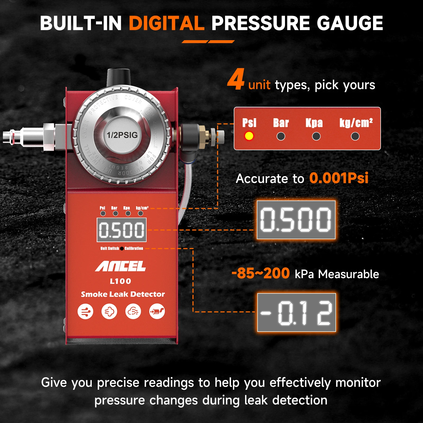 Ancel l100 detector de vazamento de máquina de fumaça automotiva evap fumaça a vácuo com medidor de pressão digital para teste de exaustão de combustível de tubulação