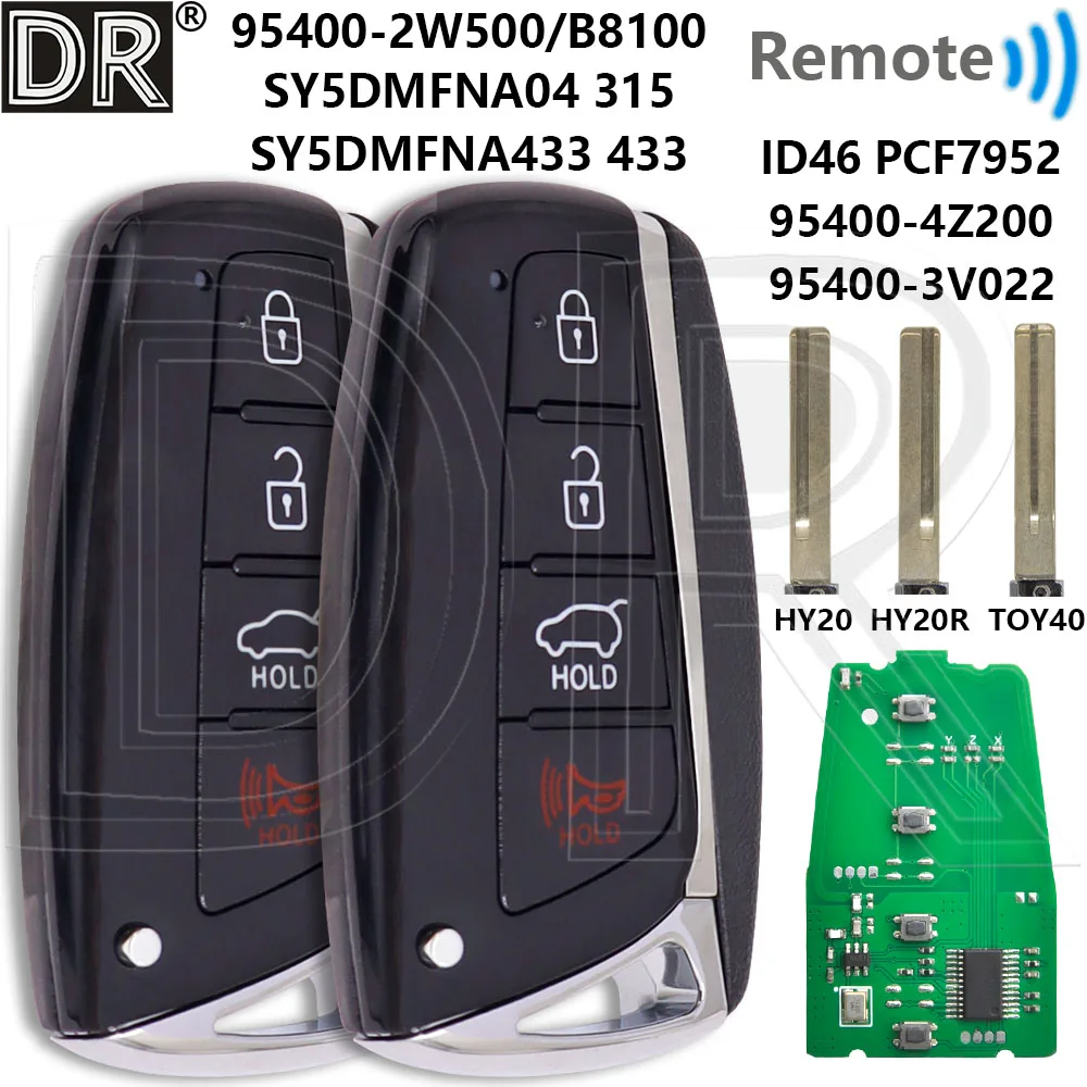 Graet ID46 PCF7952Chip SY5DMFNA04 315MHz SY5DMFNA433 433MHz Car Remote Smart Key For Hyundai Genesis Azera Santa Fe 2013-2018