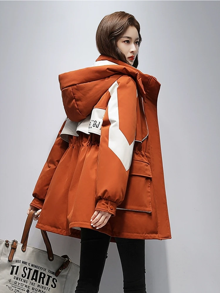 

Женская зимняя парка средней длины, утепленная пухом и хлопком, новая свободная модель с цветными блоками, утолщенная, для активного отдыха, верхняя одежда