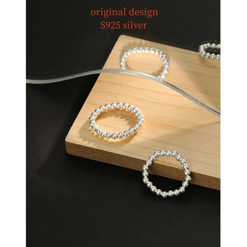 

Original elastic rope transfer beads S990 sterling silver handmade beaded round bead ring women's luxury jewelry