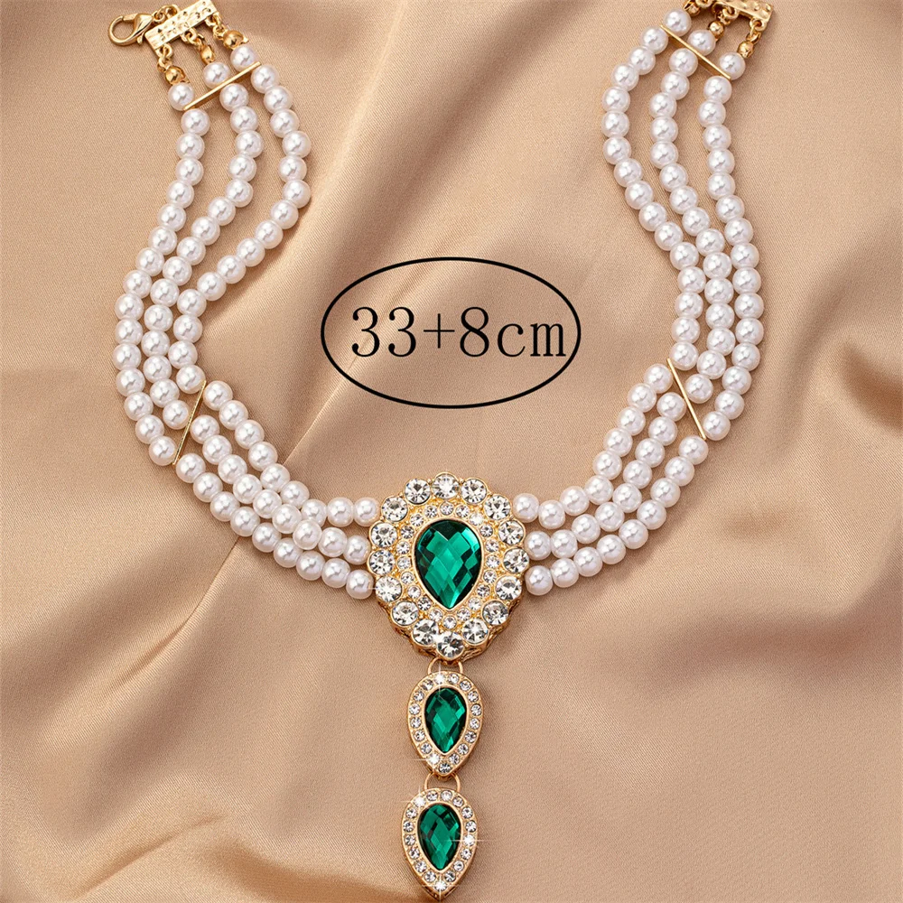 Women Elegant Pearl Clavicle Chain Collares Ladies Green Crystal Short Pendant Necklaces Fashion Design Jewelry image 5